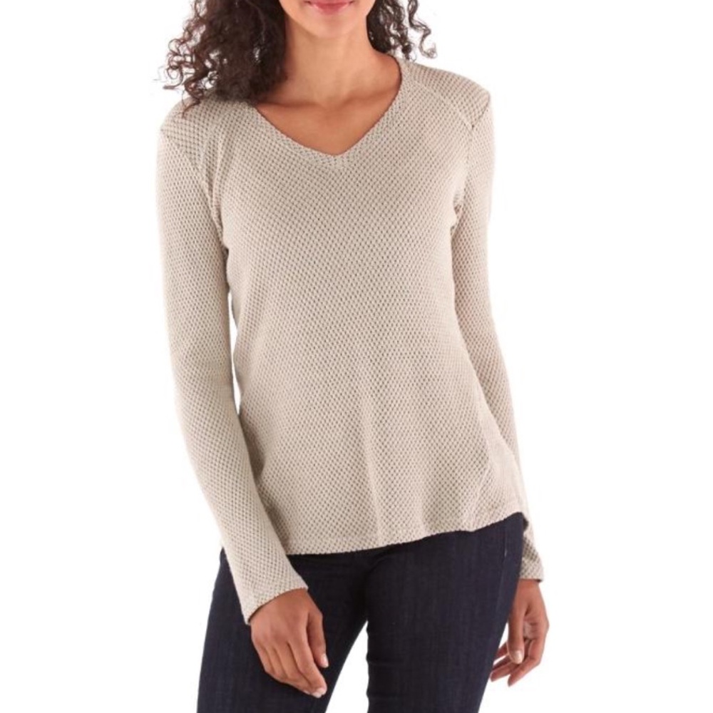 Kuhl Women's V-Neck Waffle Knit Sweater in Light Beige